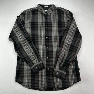 Calvin Klein Men's Slim Fit Plaid Button-Down Shirt Grey/Black